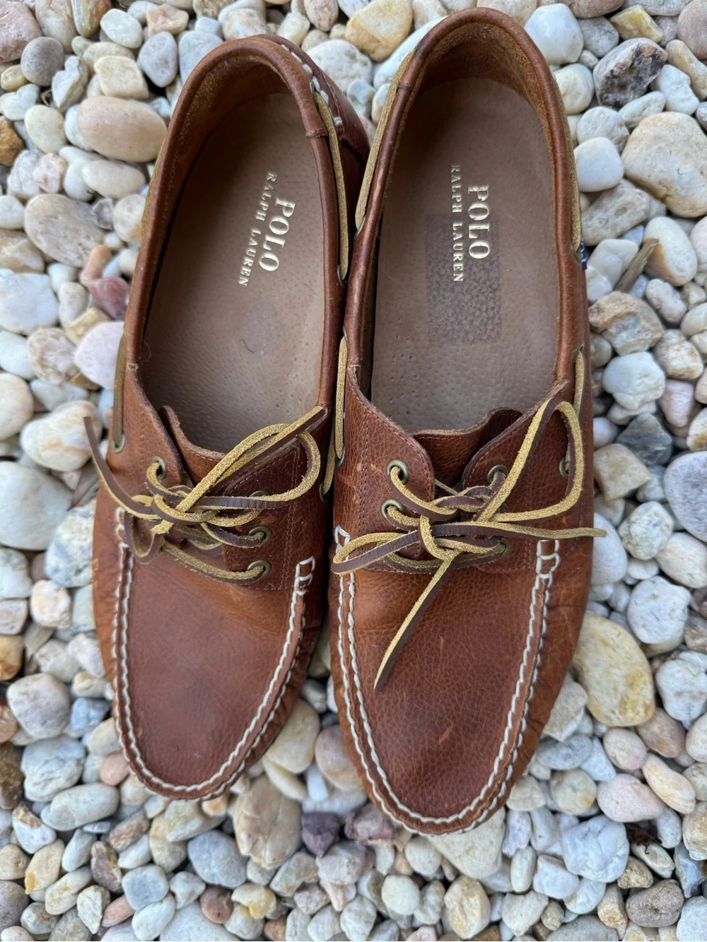 Polo by Ralph Lauren Brown Leather Boat Shoes with Tan Laces